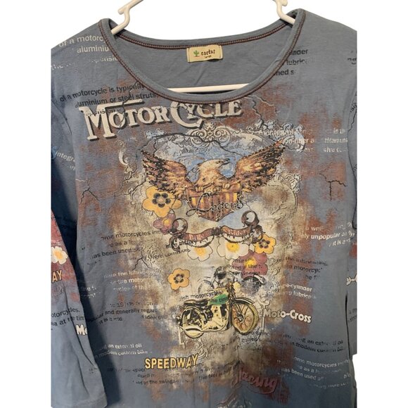 Cactus Womens Size Large Vintage Y2k Graphic Front Back Motorcyle Speedway Tee T - Picture 2 of 4